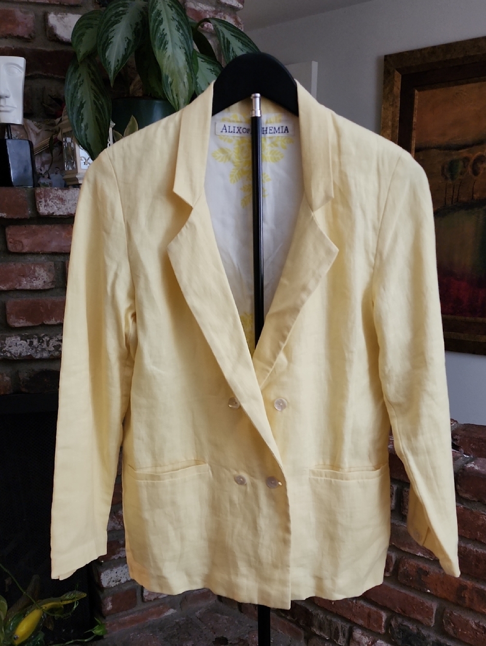 Alix of Bohemia Linen Blazer Pale Yellow Double Breasted Lightweight Jacket